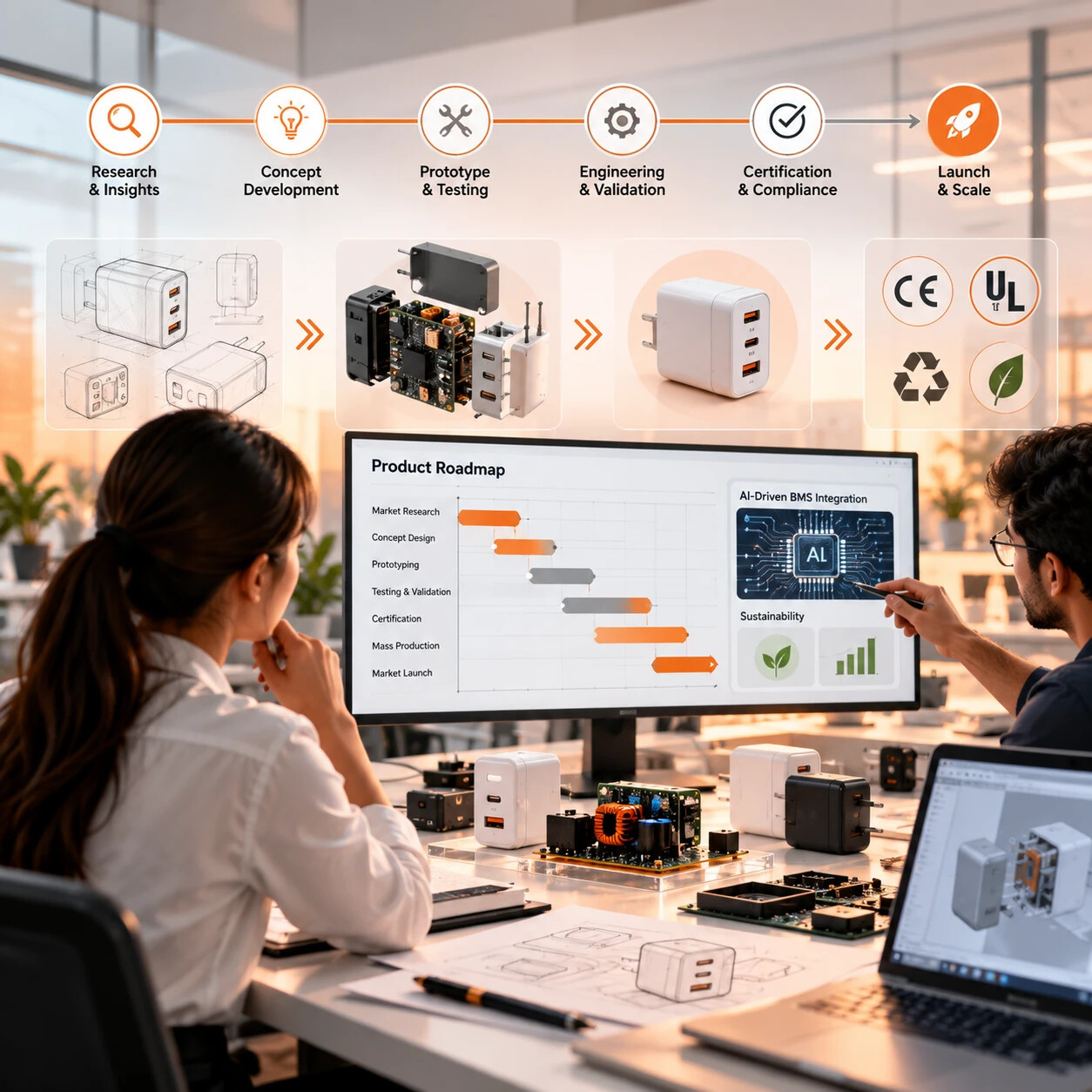 Product roadmap from research through to launch and scale